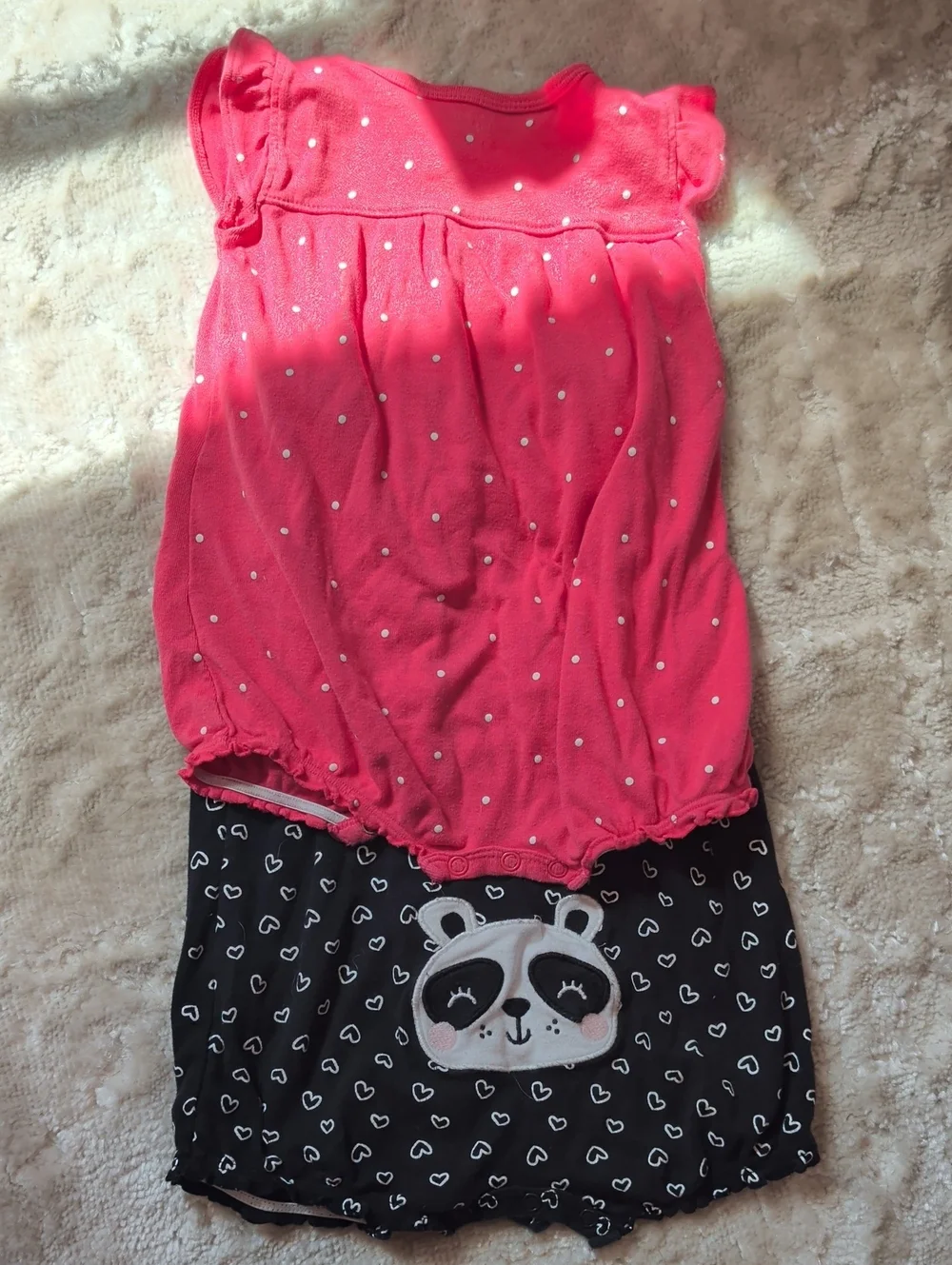 Carter's Black Heart Print & Pink Bunny Cotton Rompers